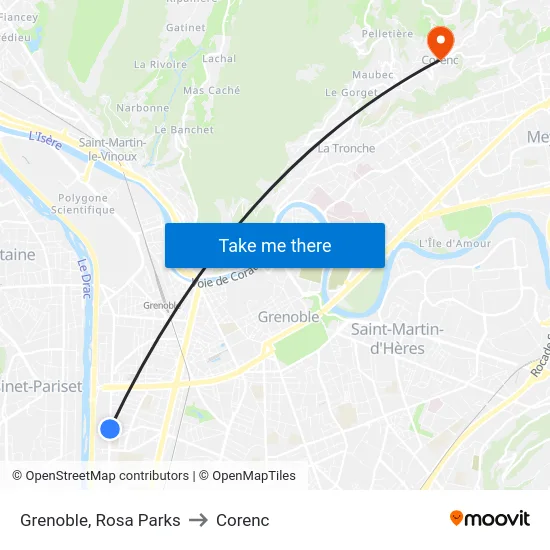 Grenoble, Rosa Parks to Corenc map