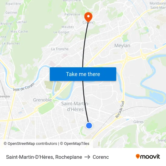 Saint-Martin-D'Hères, Rocheplane to Corenc map