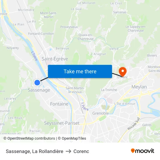 Sassenage, La Rollandière to Corenc map