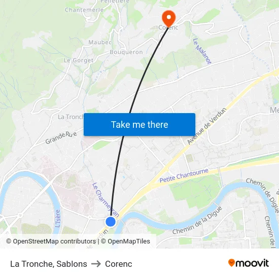 La Tronche, Sablons to Corenc map