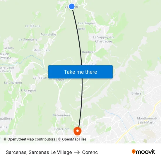 Sarcenas, Sarcenas Le Village to Corenc map