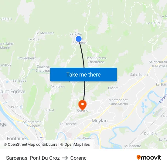 Sarcenas, Pont Du Croz to Corenc map