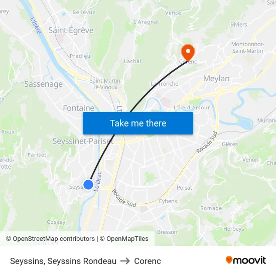 Seyssins, Seyssins Rondeau to Corenc map