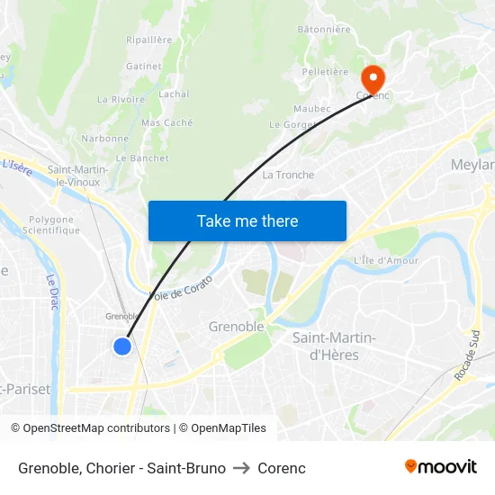 Grenoble, Chorier - Saint-Bruno to Corenc map