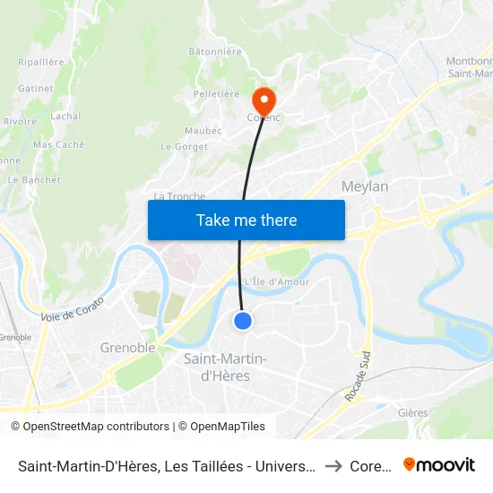 Saint-Martin-D'Hères, Les Taillées - Universités to Corenc map