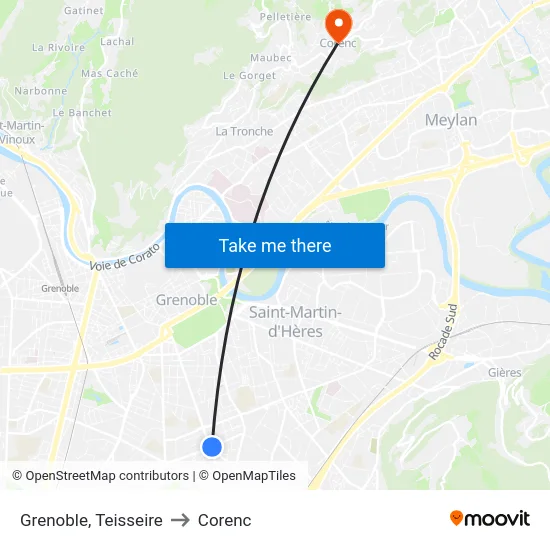 Grenoble, Teisseire to Corenc map