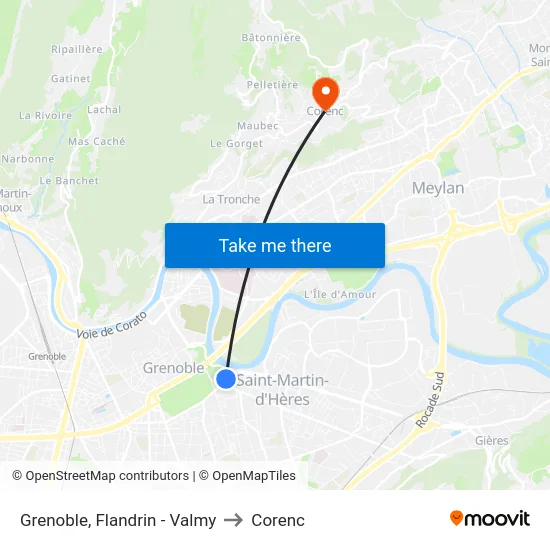 Grenoble, Flandrin - Valmy to Corenc map