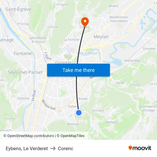 Eybens, Le Verderet to Corenc map