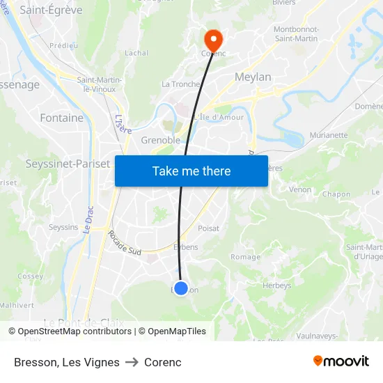 Bresson, Les Vignes to Corenc map