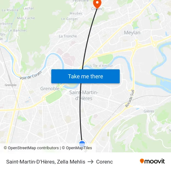 Saint-Martin-D'Hères, Zella Mehlis to Corenc map