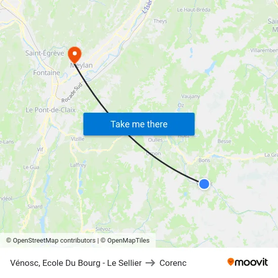 Vénosc, Ecole Du Bourg - Le Sellier to Corenc map