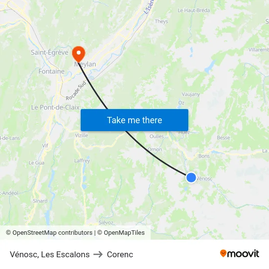 Vénosc, Les Escalons to Corenc map
