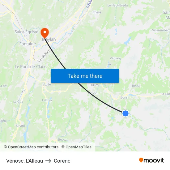 Vénosc, L'Alleau to Corenc map
