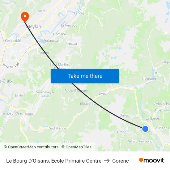 Le Bourg-D'Oisans, Ecole Primaire Centre to Corenc map
