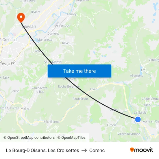 Le Bourg-D'Oisans, Les Croisettes to Corenc map