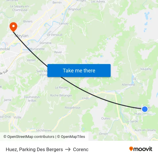 Huez, Parking Des Bergers to Corenc map