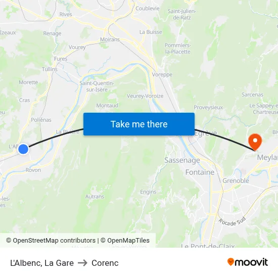 L'Albenc, La Gare to Corenc map