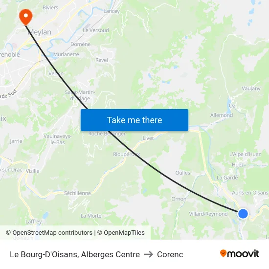 Le Bourg-D'Oisans, Alberges Centre to Corenc map