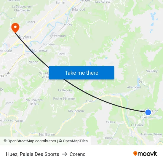 Huez, Palais Des Sports to Corenc map