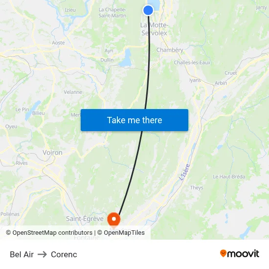 Bel Air to Corenc map
