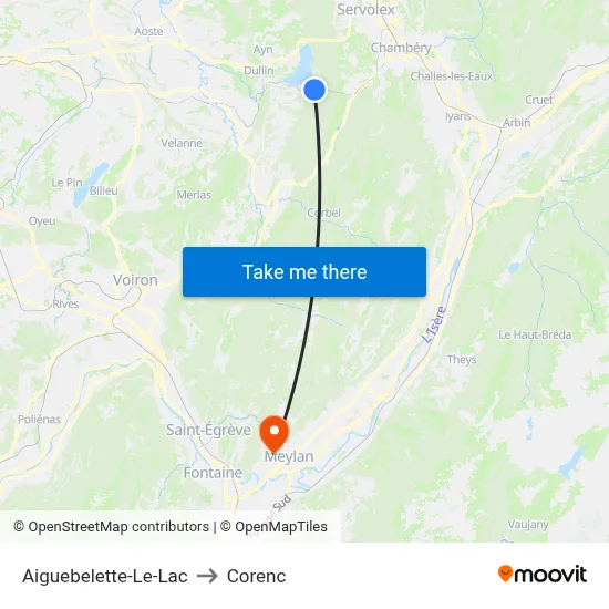 Aiguebelette-Le-Lac to Corenc map