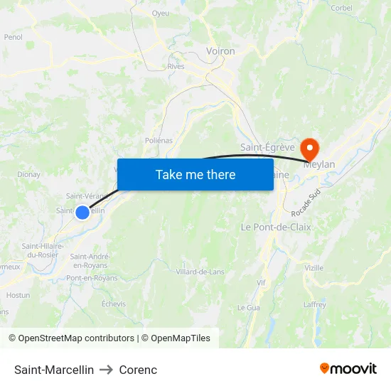 Saint-Marcellin to Corenc map