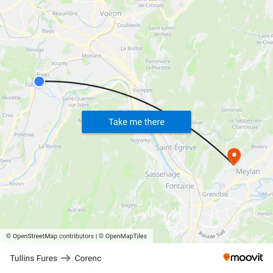 Tullins Fures to Corenc map