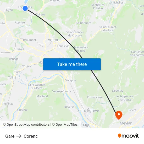 Gare to Corenc map