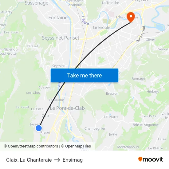 Claix, La Chanteraie to Ensimag map