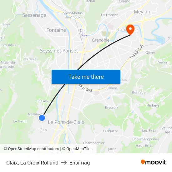 Claix, La Croix Rolland to Ensimag map