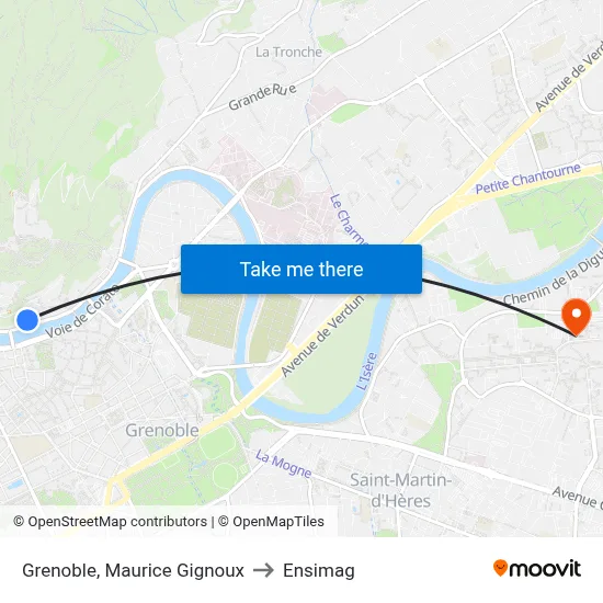 Grenoble, Maurice Gignoux to Ensimag map