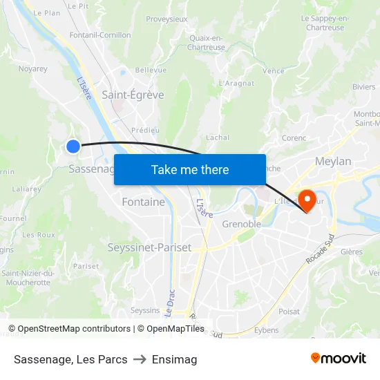 Sassenage, Les Parcs to Ensimag map