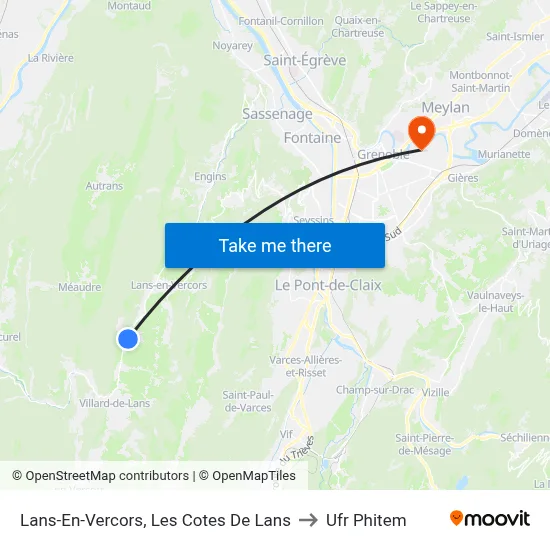 Lans-En-Vercors, Les Cotes De Lans to Ufr Phitem map