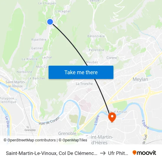 Saint-Martin-Le-Vinoux, Col De Clémencières to Ufr Phitem map