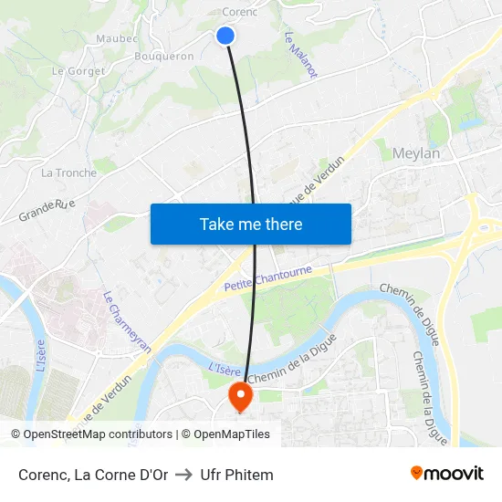 Corenc, La Corne D'Or to Ufr Phitem map