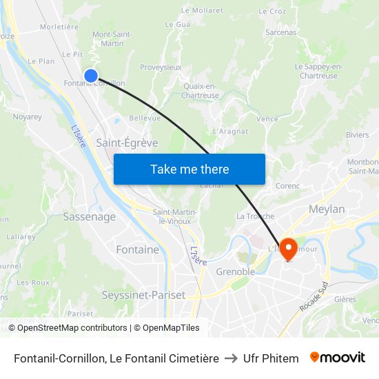 Fontanil-Cornillon, Le Fontanil Cimetière to Ufr Phitem map