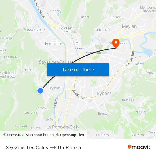 Seyssins, Les Côtes to Ufr Phitem map