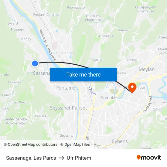 Sassenage, Les Parcs to Ufr Phitem map