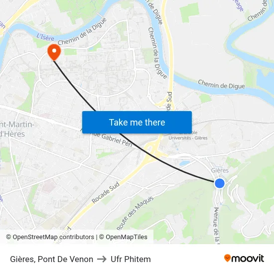 Gières, Pont De Venon to Ufr Phitem map
