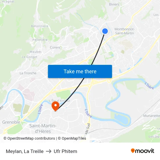 Meylan, La Treille to Ufr Phitem map