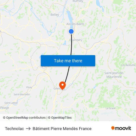 Technolac to Bâtiment Pierre Mendès France map