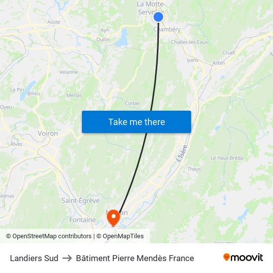 Landiers Sud to Bâtiment Pierre Mendès France map