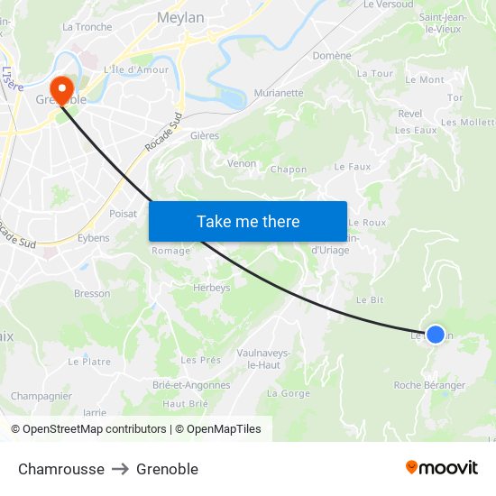 Chamrousse to Grenoble map