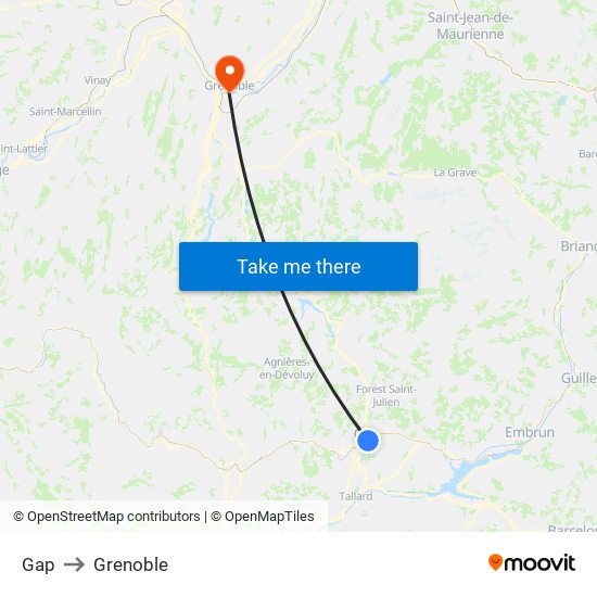 Gap to Grenoble map