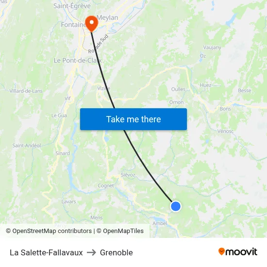 La Salette-Fallavaux to Grenoble map