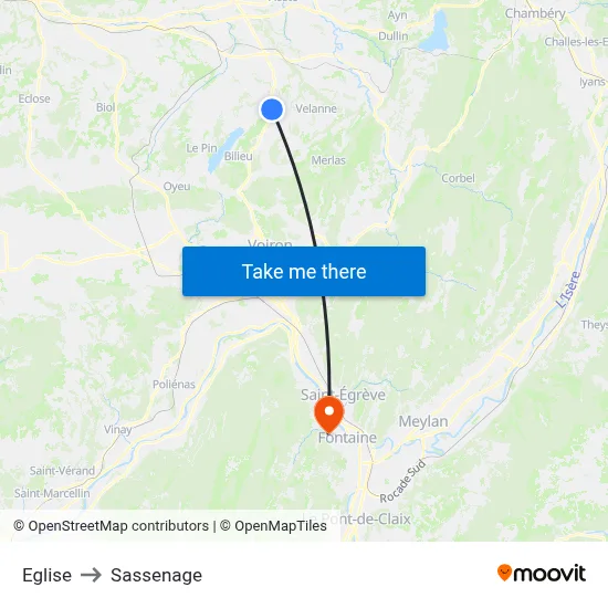 Eglise to Sassenage map