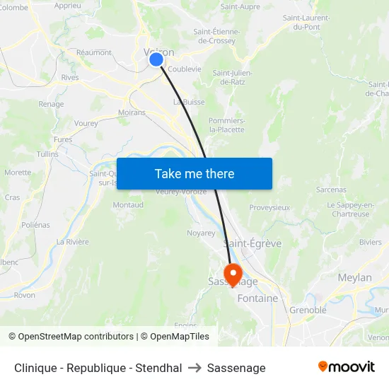 Clinique - Republique - Stendhal to Sassenage map