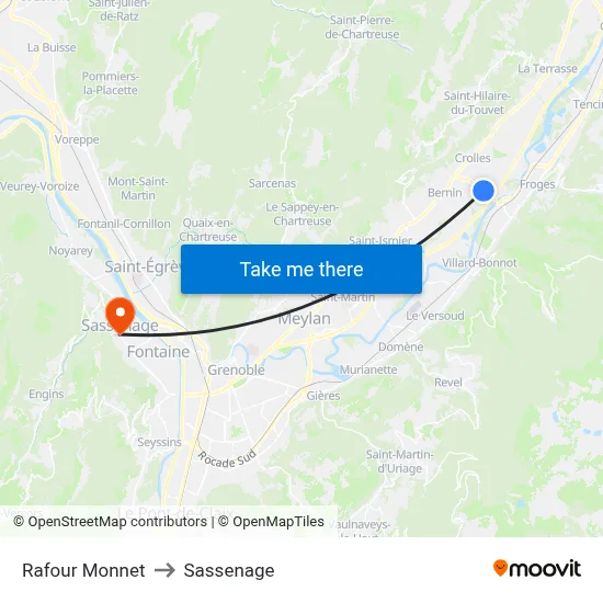 Rafour Monnet to Sassenage map