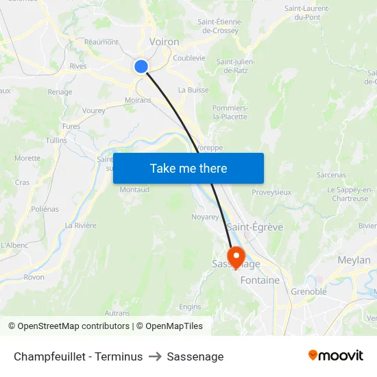 Champfeuillet - Terminus to Sassenage map