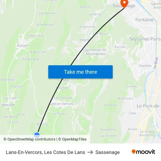 Lans-En-Vercors, Les Cotes De Lans to Sassenage map